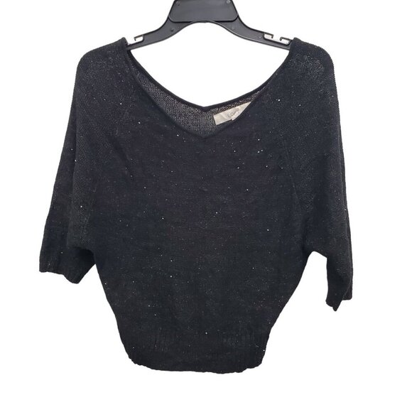 Ann Taylor LOFT Women's Black Mesh Knit Sequin Dolman Sleeve Pullover Sweater XS - Picture 1 of 8